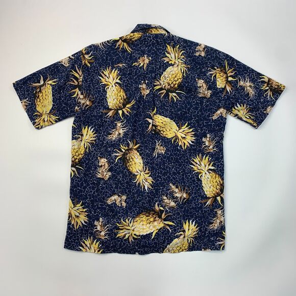 Vintage Hilo Hattie Hawaiian Shirt Mens M Navy Golden Pineapple Short Sleeve - Picture 7 of 10